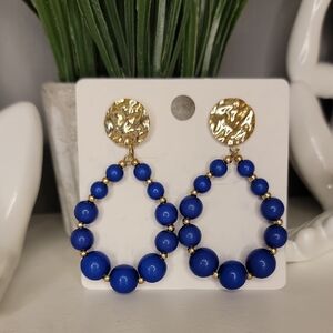Blue and Gold Beaded Earrings Fun Fashion